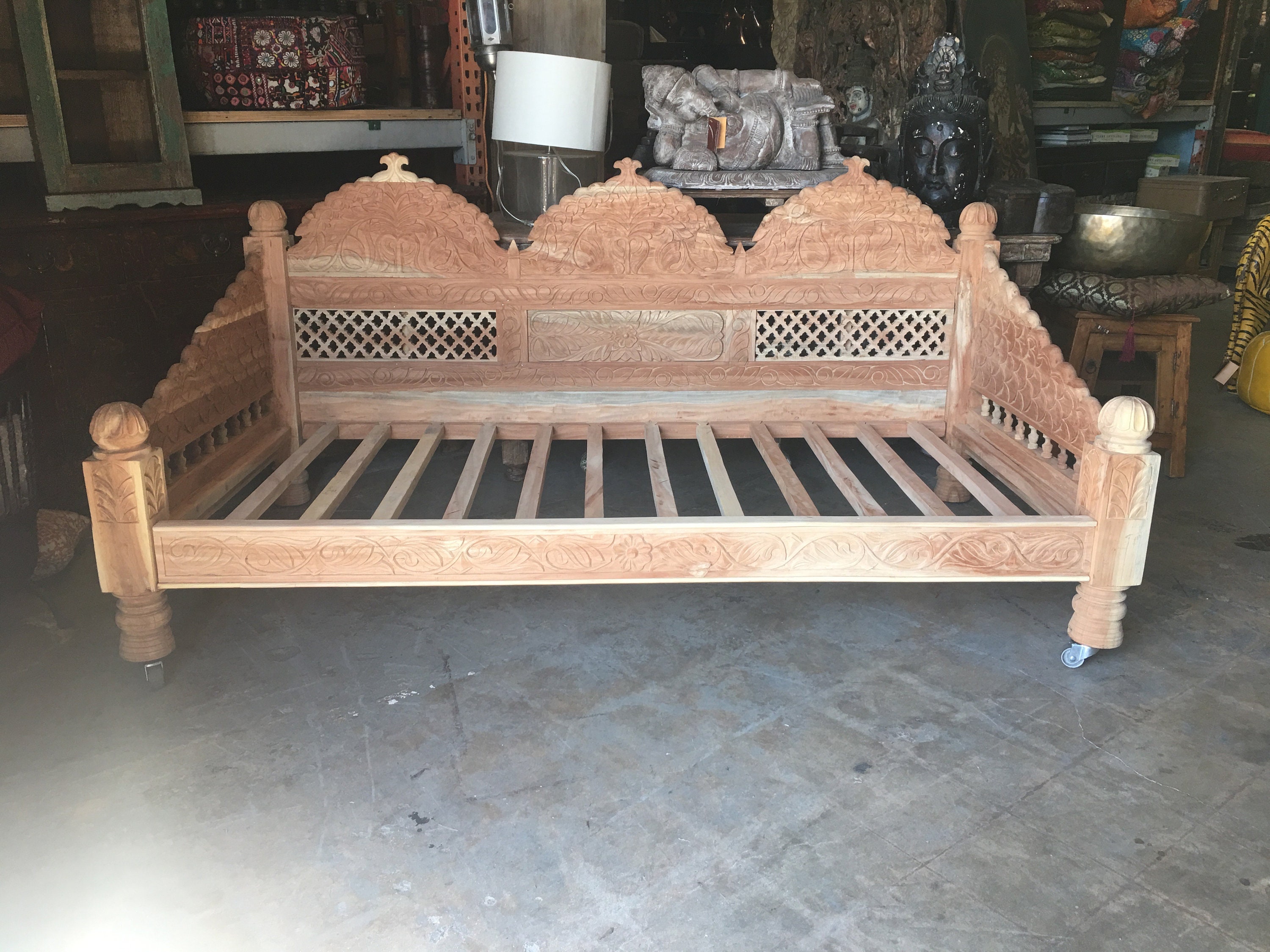 Neutral Wood Triple arch Jhula sofa daybed carved sofa wooden