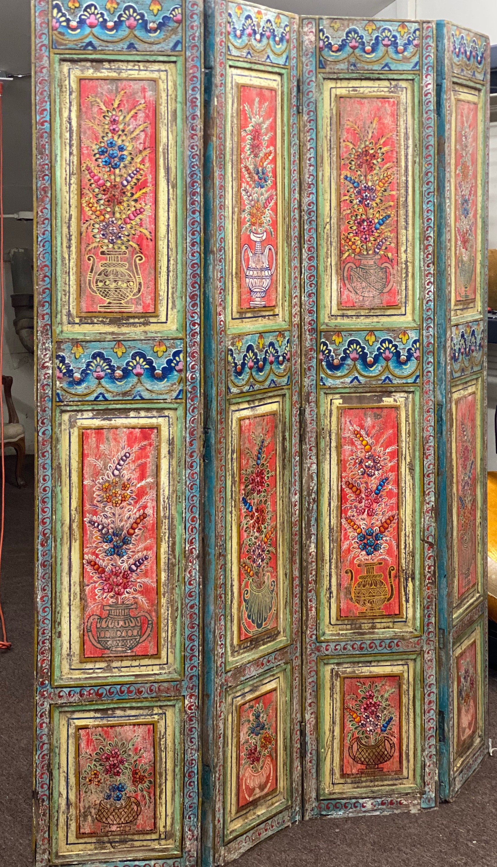vintage indian hand painted screen, room divider, indian decor