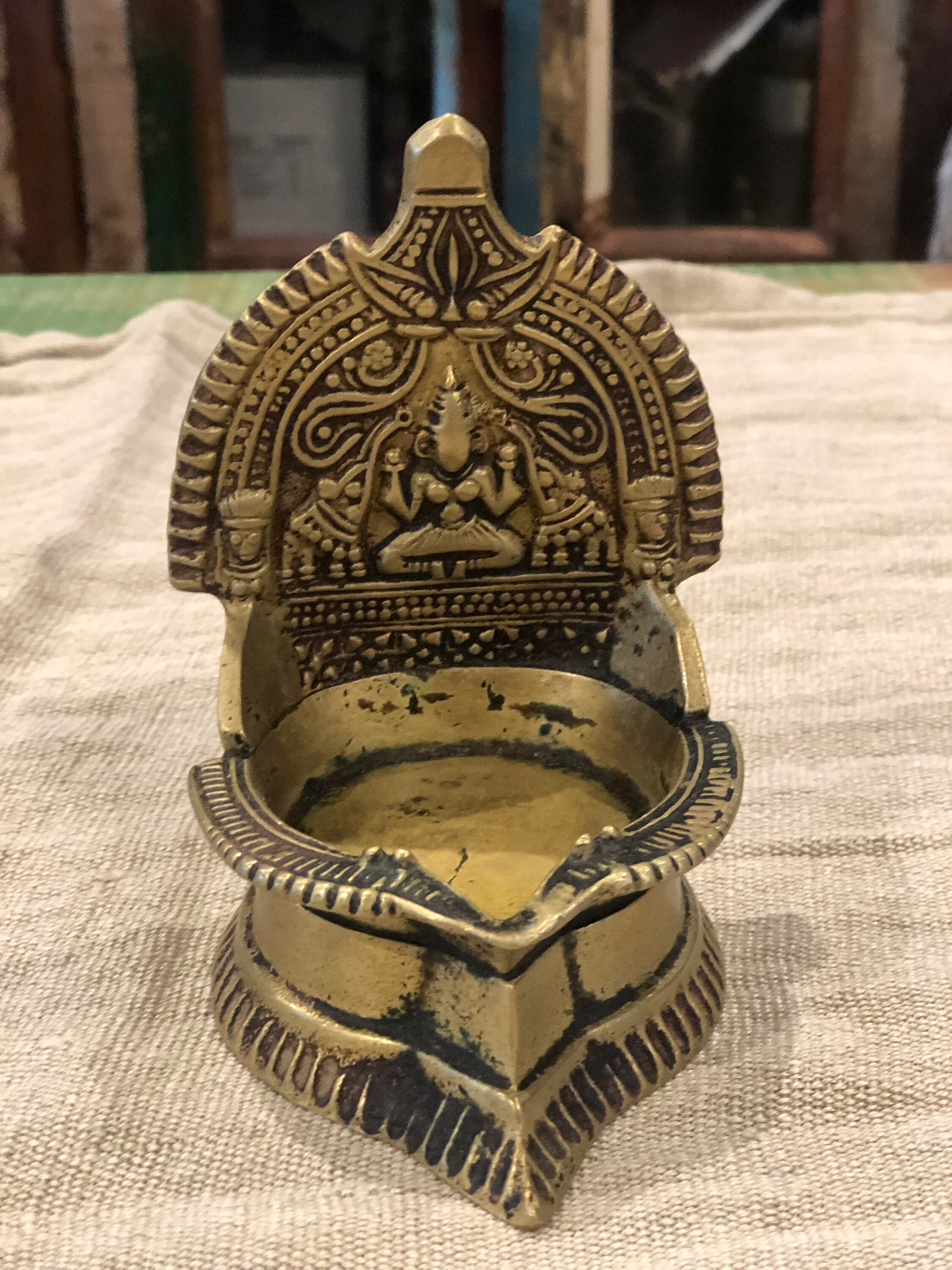 Indian Vintage Brass Temple Lamps, Oil Lamp, Hindu Lamp, Kamakshi Brass