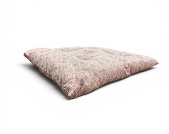 Light burgundy Brocade Tufted Floor Cushion: 24" Square Meditation Pillow