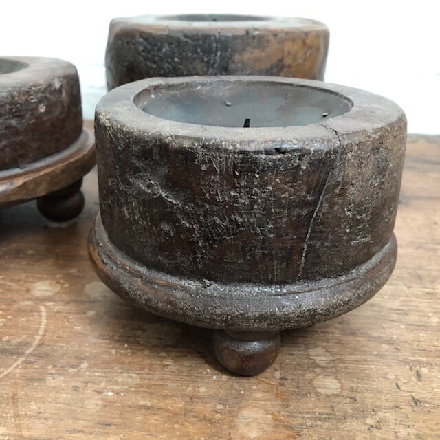 Vintage Indian hand carved wood candle holder, Candle holder, set of 3 wooden candle holders