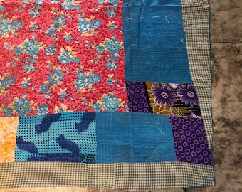 Vintage Kantha Quilt: Handmade Indian Cotton Throw Blanket