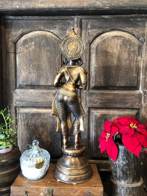 Large Brass Welcome Lady, Namaste Lady, Brass Statue, Welcome Lady 