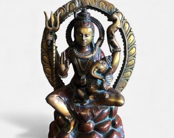 Vintage Brass Shiva Ganesha Statue: Hand-Crafted Hindu Art, 12"