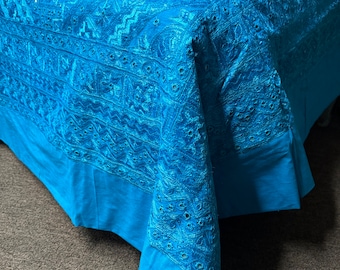Turquoise Patchwork Bedcover: Handmade Indian Cotton Queen/King Bedding