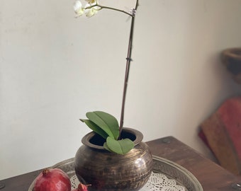 Vintage Handcrafted Brass Pot: Home Decor Planter, 6" Round