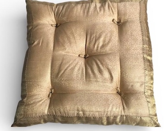 Cream Raj Tufted Floor Cushion: Indian Sari Textiles