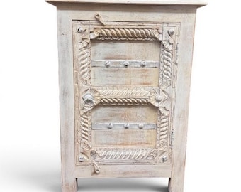 Mesa de cabeceira manual, mesa de cabeceira de madeira com acabamento branco lavado