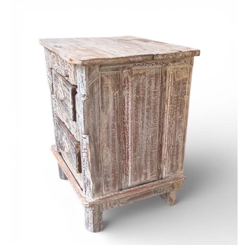 White Wash Nightstand, Indian Sow, Rustic Distressed Vintage, Cabinet ...