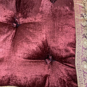 Burgundy Velvet Sari fabric floor sitting cushion, Floor cushion, Tufted floor cushion, large floor cushion image 4