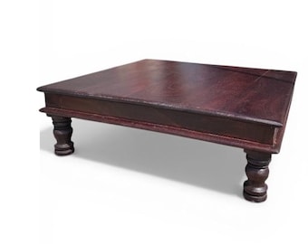 Handmade Sheesham Wood Bajot Table, Bohemian Indian Display Stool, low table