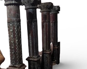 Indian Antique pillars, solid teak wood Column, set of 4, Architectural, Home interior