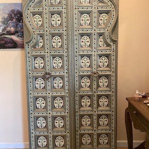 Antique Teak Wood Indian Door: Hand-Carved Temple Decor