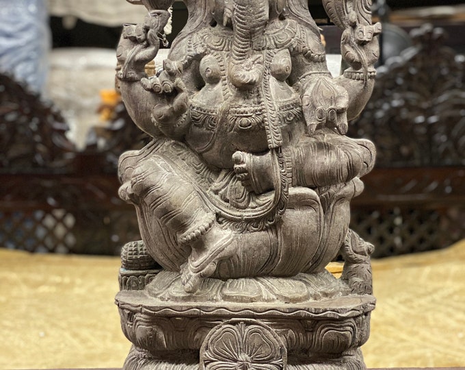 Wooden Lord Ganesha on Lotus, Ganesha Sculpture, Hindu God - Etsy