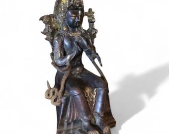 Vintage Brass Maitreya Buddha Statue - Hindu God Sculpture (15")