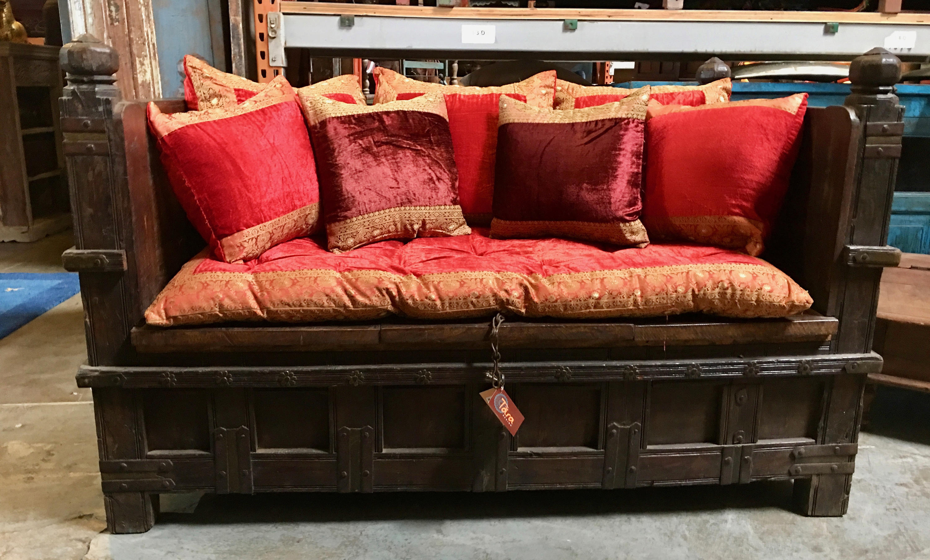 Indian Vintage Pitara Sofa Wooden Living Room Bench