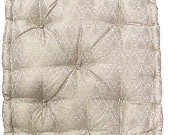 Cream Brocade Tufted Floor Cushion: Meditation Seating