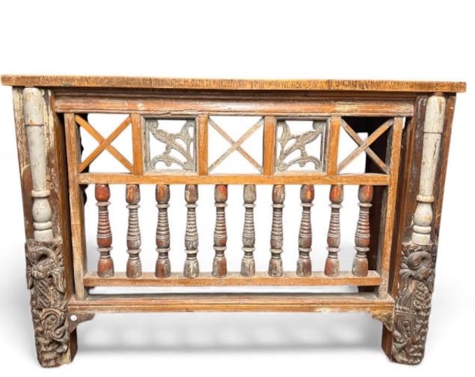 Featured listing image: Vintage Jali Console Table: Reclaimed Wood Bohemian Entryway Decor (50.5”L)