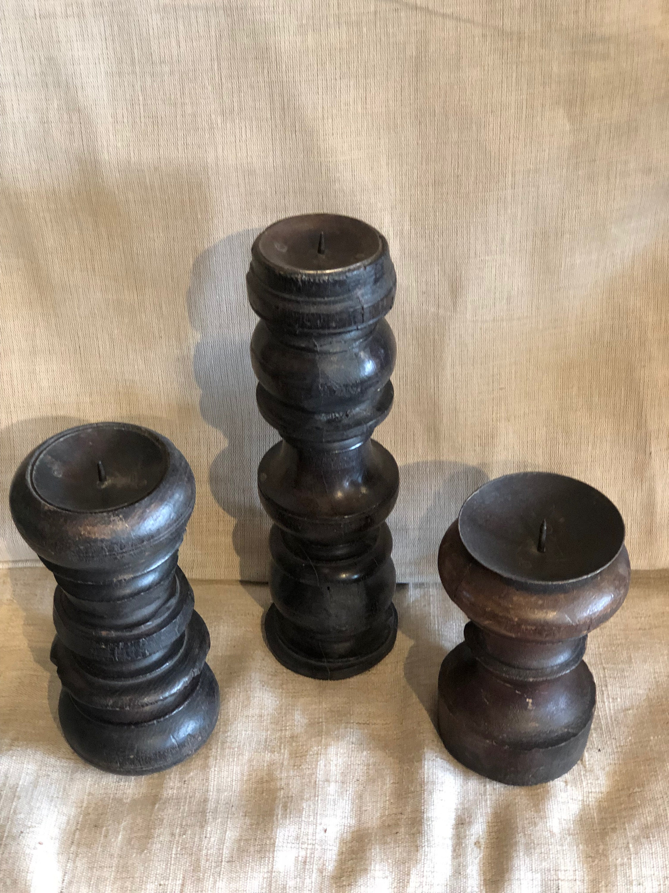Vintage Indian hand carved wood candle holder, Candle holder, Set of 3 candle holders,