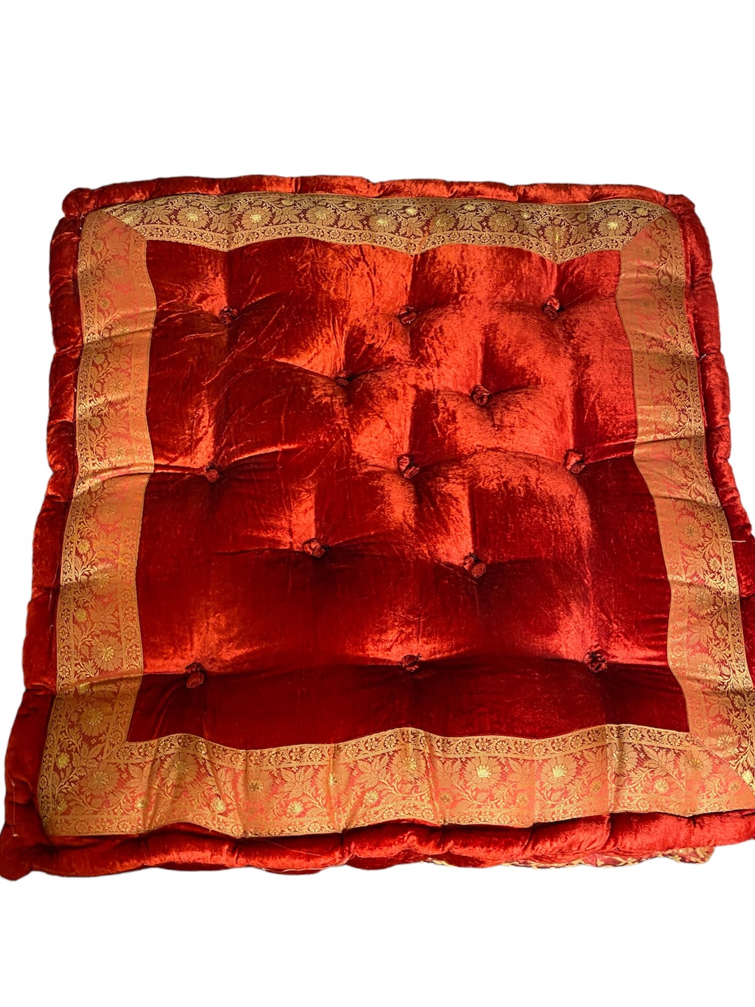 Red Velvet Fabric Floor Sitting Cushion, Floor Cushion, Tufted Floor ...