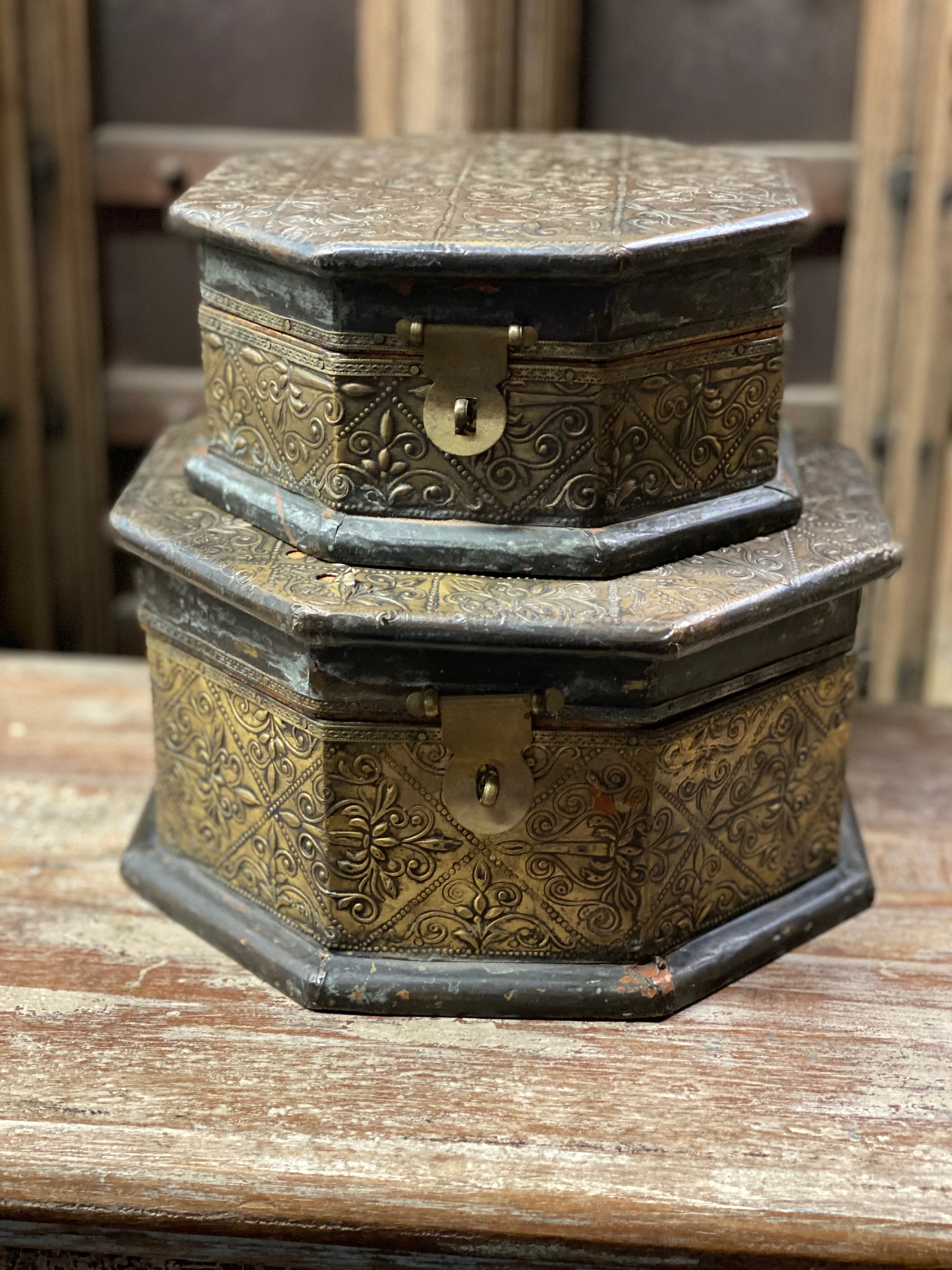 Golden Handmade Indian Vintage jewelry box, jewelry box, Indian box