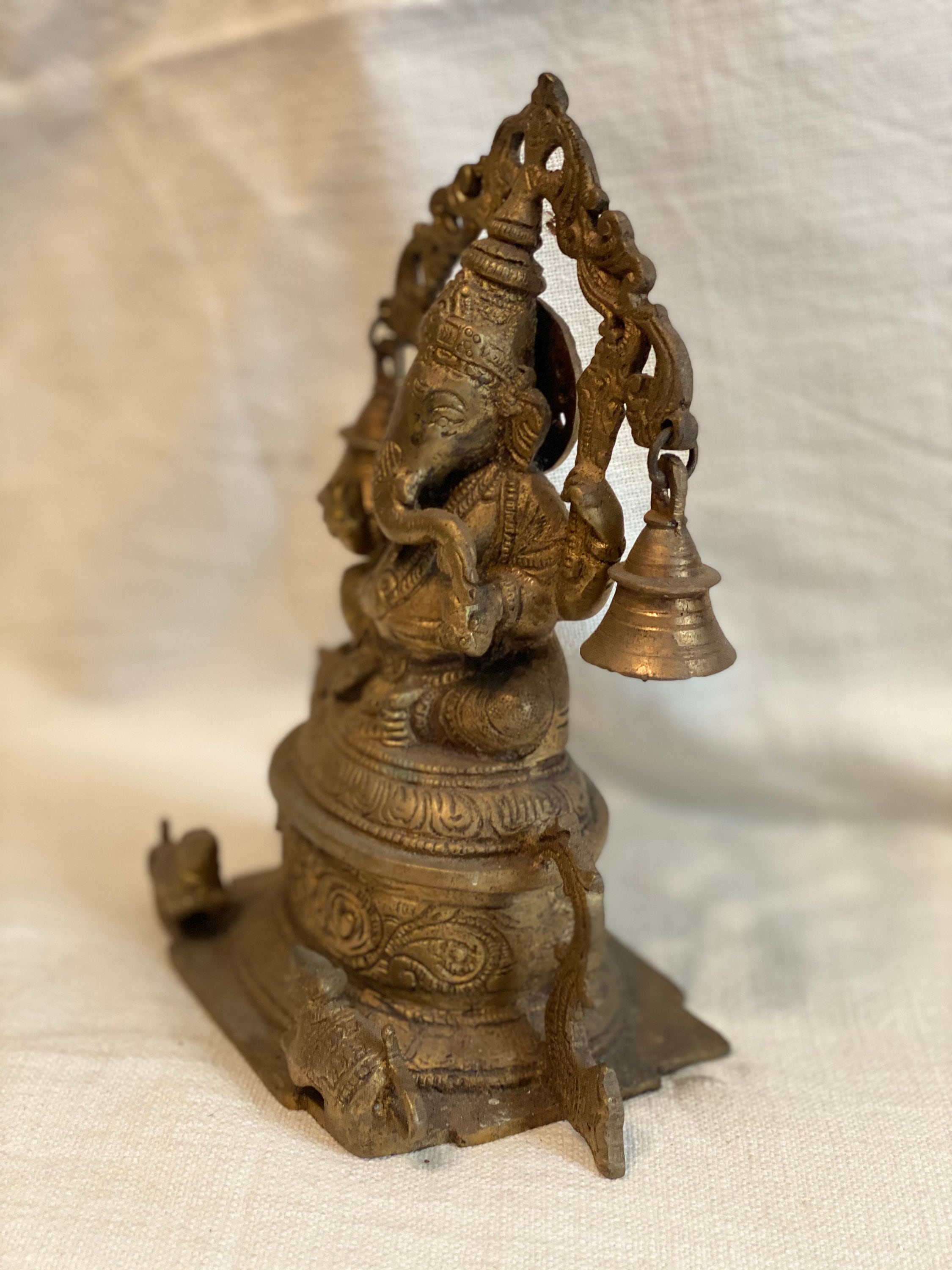 Vintage Brass Ganesh carving, Ganesh on lotus, Brass, home decor, Brass