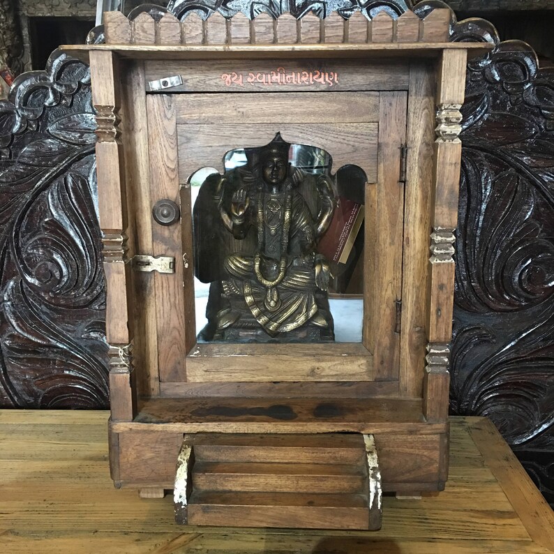 Brown Indian Wood And Glass Altar Indian Wood Furniture Etsy