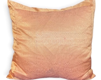 Light, yellow, and gold Sari Pillow Cover: Indian Repurposed Fabric, 20” x 20”