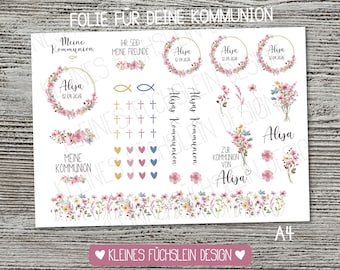 Folie für Kommunionkerze Blumenkranz, rosa, Kerzentattoo, Kerzensticker, Dekoration, Tattoofolie für Kerzen, A4