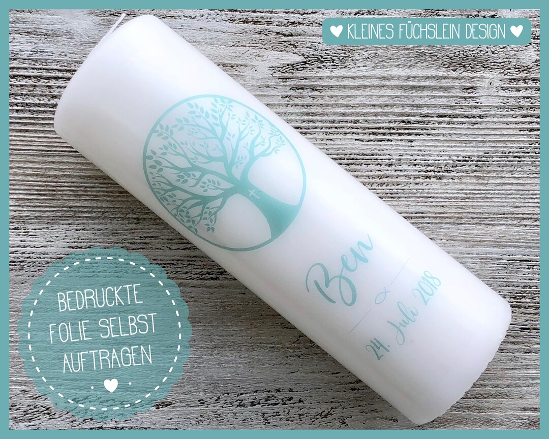 Personalisierte Taufkerze - Mit Namen & Datum, Herzbaum Design, 25cm Höhe