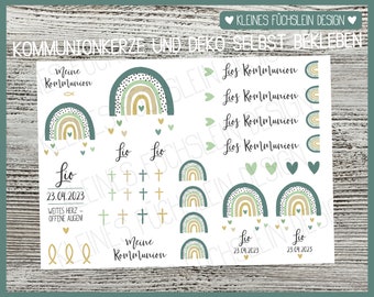 Folie zur Kommunion, Regenbogen, Fisch, Kerzentattoo, Kerzensticker, Deko, Tattoofolie für Kerzen, A4, Kommunionkerze basteln, DIY