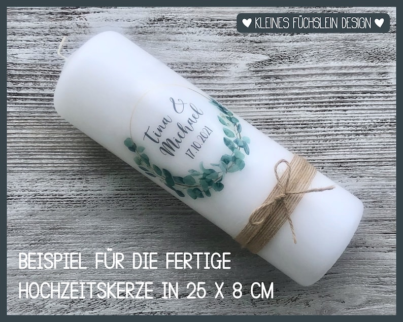 Folie für Hochzeitskerze Eukalyptus, Kerzentattoo, Kerzensticker, Dekoration, Tattoofolie für Kerzen, A4, Deko Kerze basteln image 2