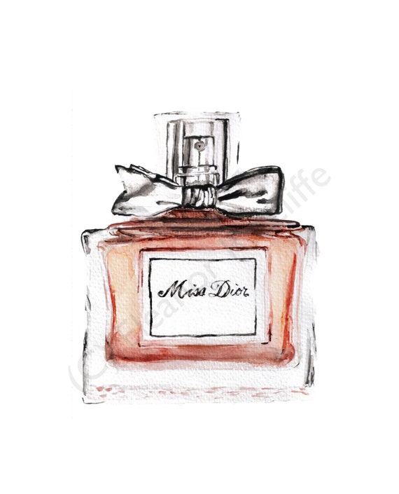 Signed original watercolour print Miss Dior perfume bottle | Etsy