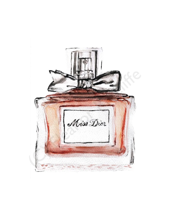 Signed Original Watercolour Print Miss Dior Perfume Bottle 