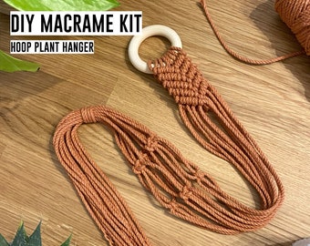 DIY macrame plant hanger craft kit - beginners boho plant wall hanging on a wooden hoop, DIY macrame gift kit