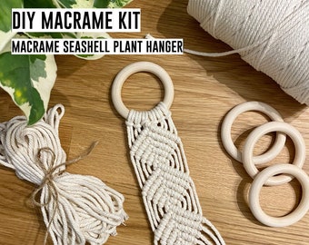 DIY macrame plant hanger craft kit - beginners boho 'seashell' plant wall hanging, DIY macrame gift kit