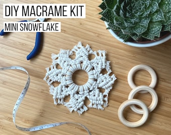 DIY Macrame snowflake craft kit - intermediate macrame snowflake wall hanging, DIY macrame gift kit