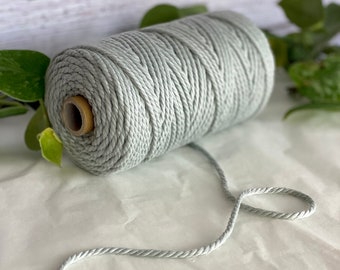 3mm 3ply Twisted Macrame Cord 100m - 100% Cotton 14 Colours 3ply twisted cotton rope, macrame cord 3mm, macrame supplies, light grey silver
