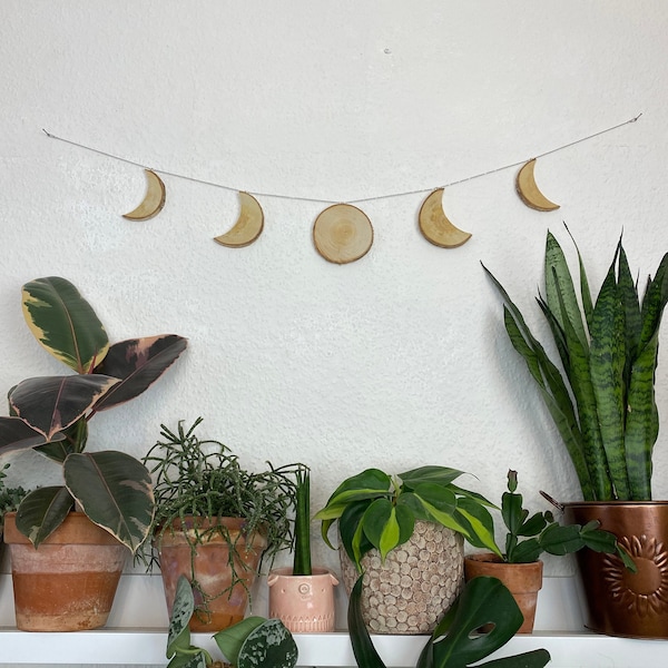 Wooden Moon Phase Wall Hanging - celestial handmade home decor