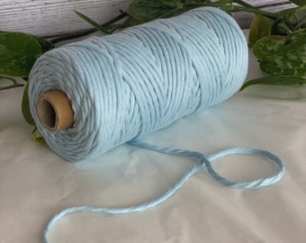 3mm Single Twisted Macrame Cord 100m - 100% Cotton 14 Colours twisted cotton rope, macrame cord 3mm, macrame supplies, baby blue light blue