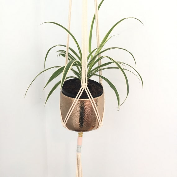 Handmade Macrame Colour Block Plant Pot Holder Wall Ceiling Hanging Kitchen Living Room Lounge Bedroom Office Decor