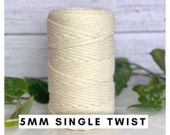 5mm Single Twist Macrame Cord 100m - 100% Macrame Cotton cord 5mm | twisted cotton rope, macrame cord 5mm, macrame supplies