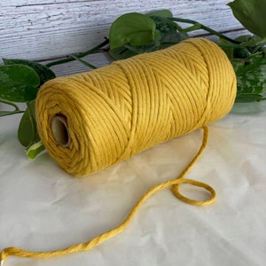3mm Cavo Macrame Ritorto Singolo 100m - 100% Cotone 14 Colori Corda di Cotone Ritorto, Cavo Macrame 3mm, Forniture Macrame, Giallo, Girasole