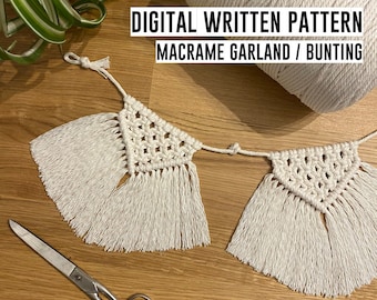 Macrame Garland Wall Hanging INSTANT DOWNLOAD written pattern, macrame diy printable pattern, living room, nursery, bedroom, dormroom decor