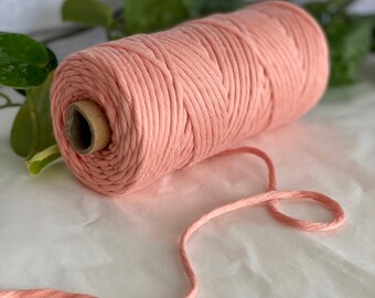 Könnte beinhalten: Eine Rolle weiches, rosafarbenes Baumwollseil, perfekt für Bastelprojekte. Das Seil ist um einen Pappzylinder gewickelt und ein Stück Seil ist seitlich herausgezogen.