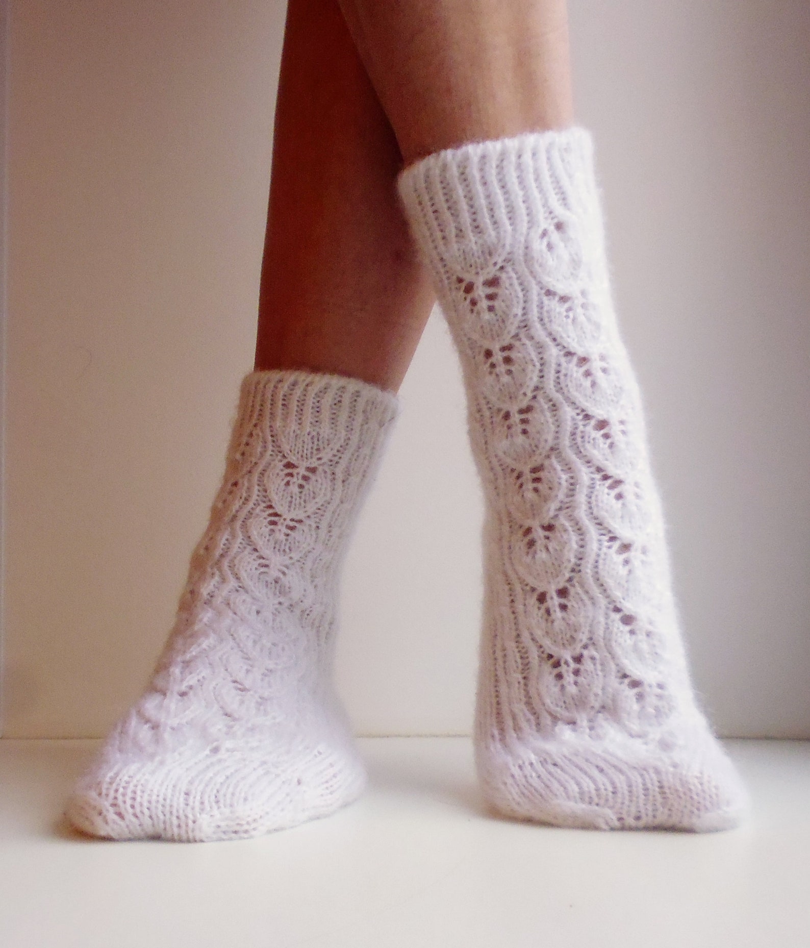 Knitted socks white socks wool socks winter accessory lacy Etsy
