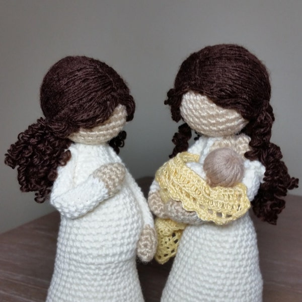 Crochet Pattern Package, Mother-to-be EVE and Nursing Mother EVE and JAMIE Available in English, Dutch and German Translation