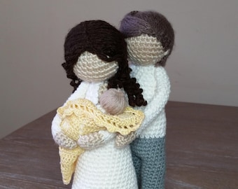 Crochet Pattern Package. Mother nursing newborn EVE and JAMIE and Father ADAM