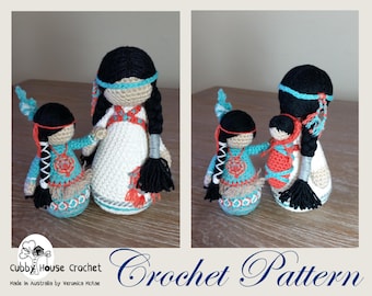 Crochet Pattern Package. Mother NOVA with baby LALLO and child AYASHA . Two Patterns Included.