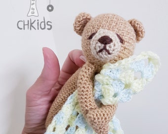 Lukey Teddy Lovey for Newborn. Adorable baby bear cuddling it's blankie PDF pattern